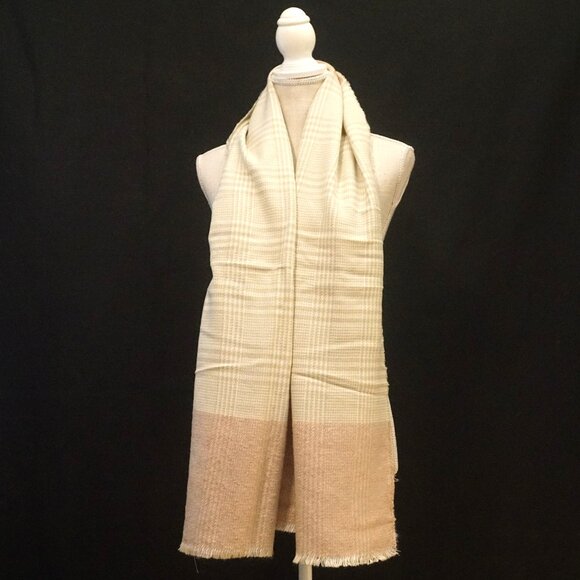 INC International Concepts Blush Cream and Beige Plaid Scarf - Picture 1 of 7